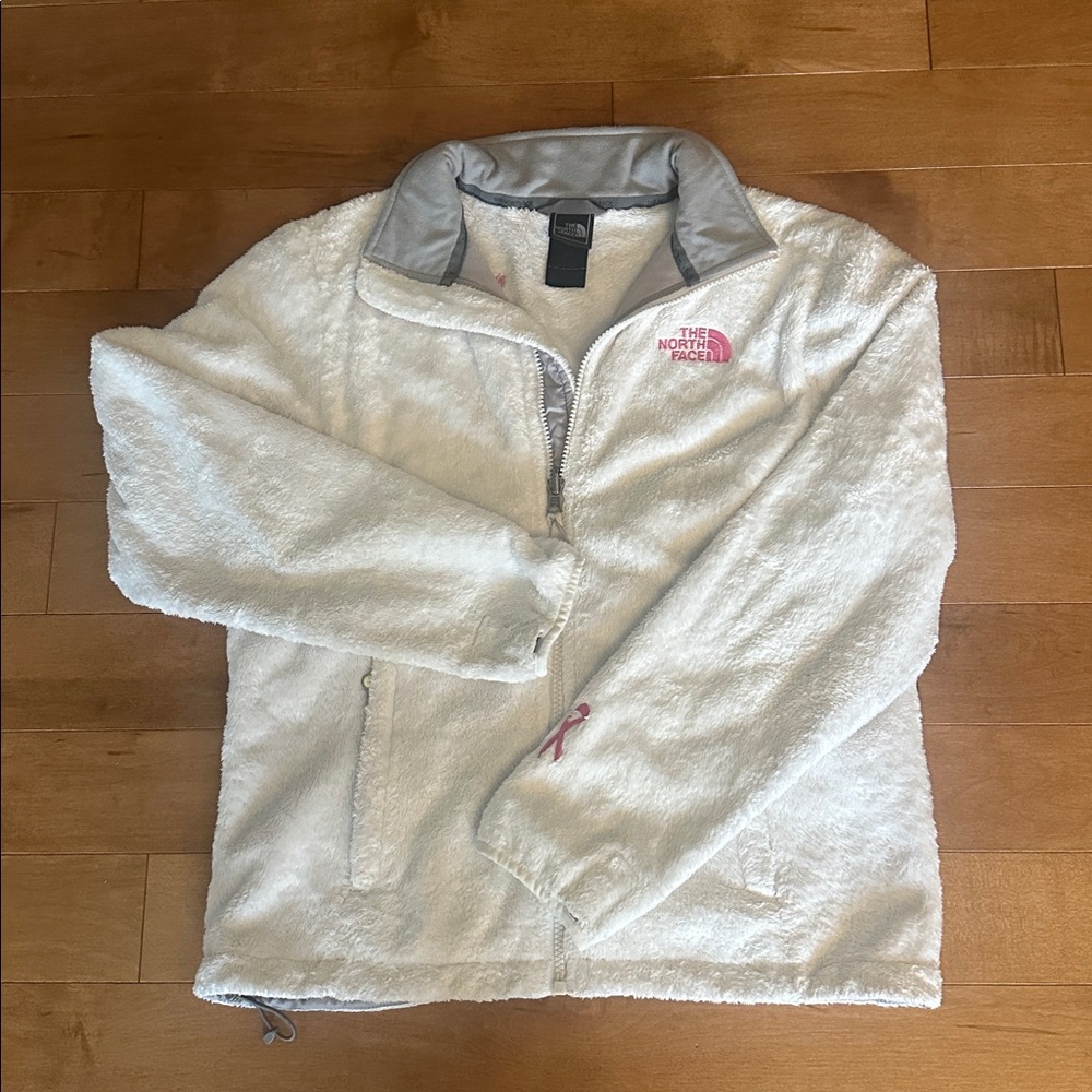 The North Face White Fleece Jacket Breast Cancer Awareness Pink Ribbon Size S